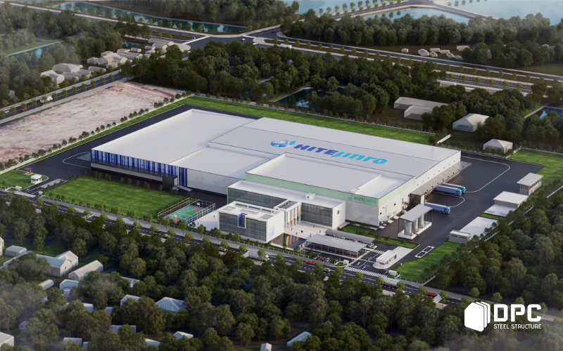 Mô hình 3D hoàn thiện của công trình nhà thép tiền chế quy mô lớn DPC