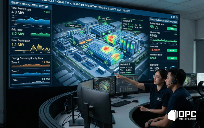 Bản sao số (Digital Twin) của một cụm nhà xưởng công nghiệp