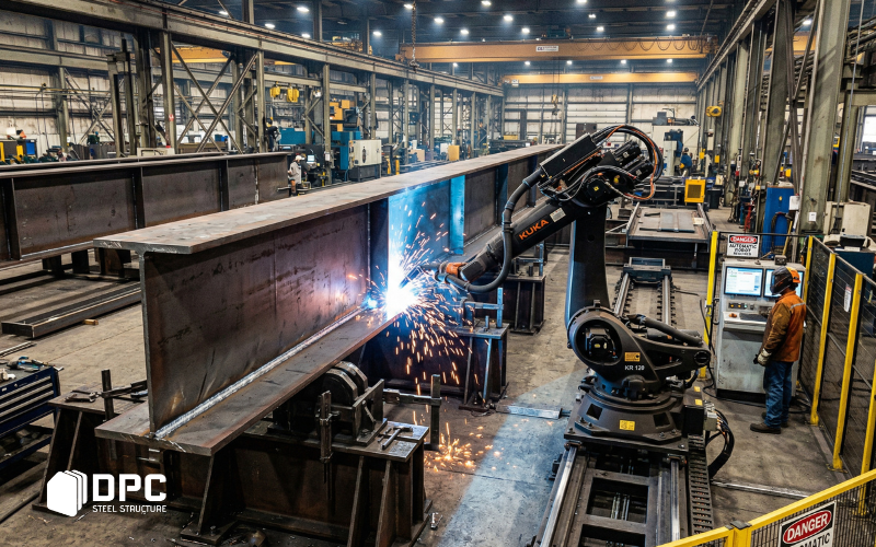 Cánh tay Robot AI đang thực hiện các mối hàn chính xác